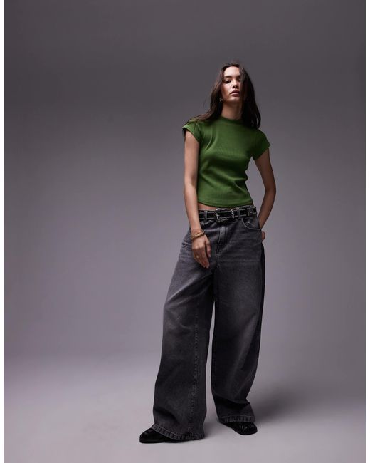 T-shirt côtelé ajusté avec ourlet arrondi - olive TOPSHOP en coloris Green