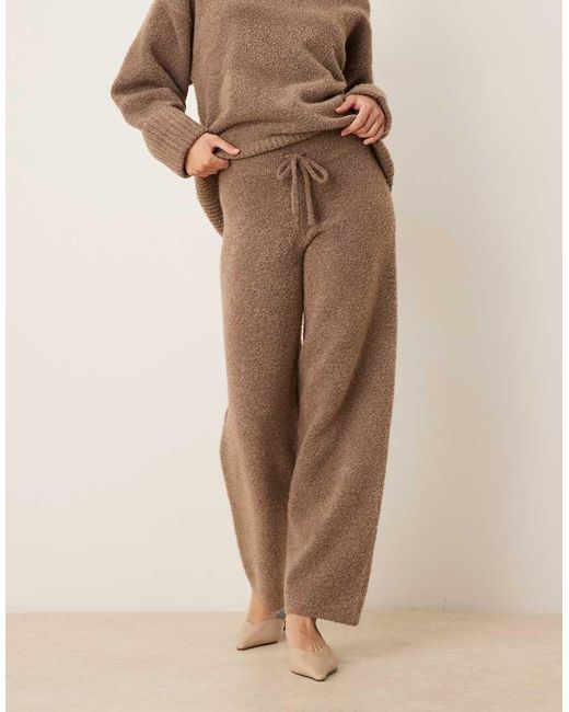 Pretty Lavish Natural Textured Knit Drawstring Wide Leg Trouser Co-Ord