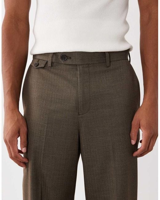 ASOS Natural Tailored Wool Look Relaxed Tapered Pants for men