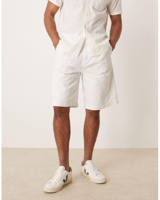 ASOS Natural Long Length Denim Jorts With Pointed Pleats for men