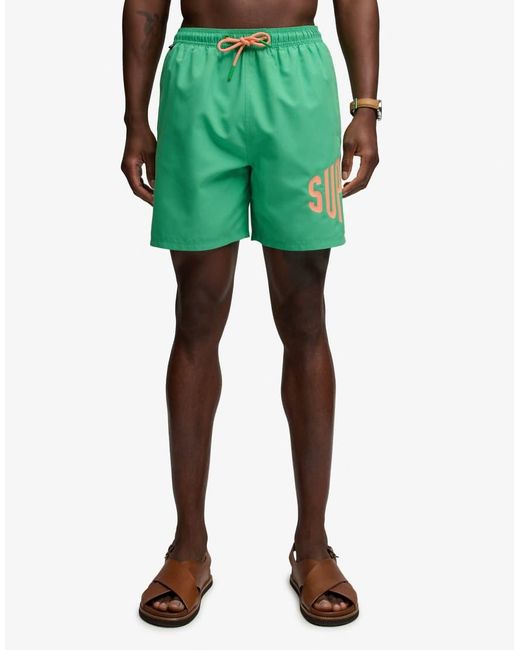 Superdry Green Printed Logo 16-Inch Swim Shorts for men