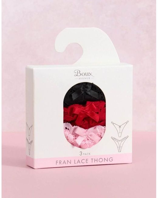 Boux Avenue Pink 3 Pack Fran Lace Thongs Tanga Style High Leg Underwear