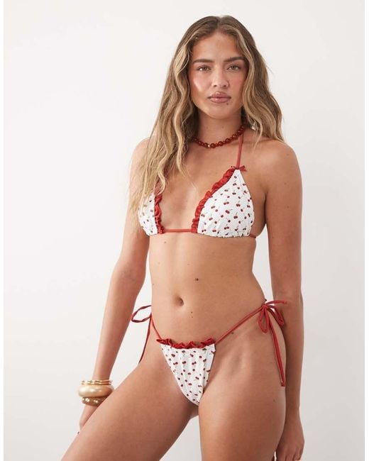 Going Somewhere White Cherry Print Tie Side Bikini Bottoms