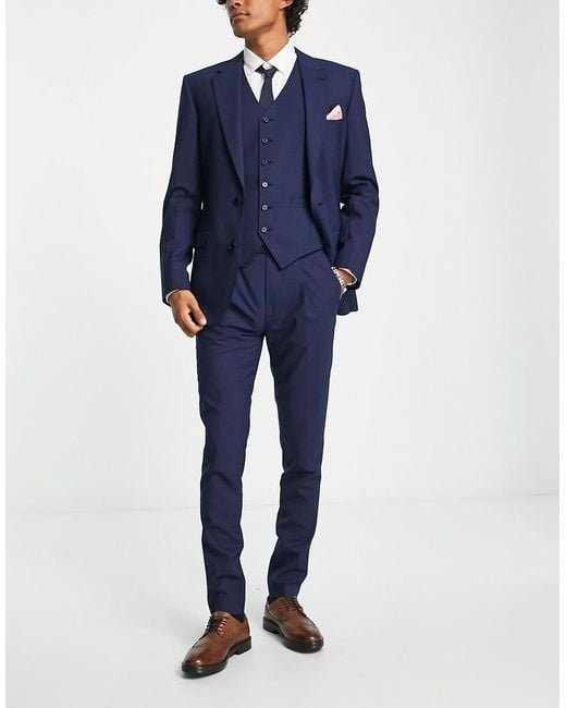Noak Blue Premium Wool-Rich Skinny Suit Jacket for men