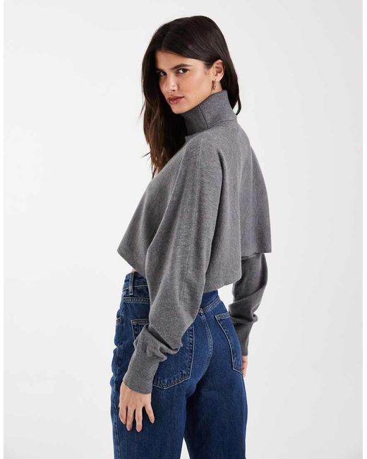 ASOS Gray Funnel Neck Batwing Super Crop Jumper Co-Ord