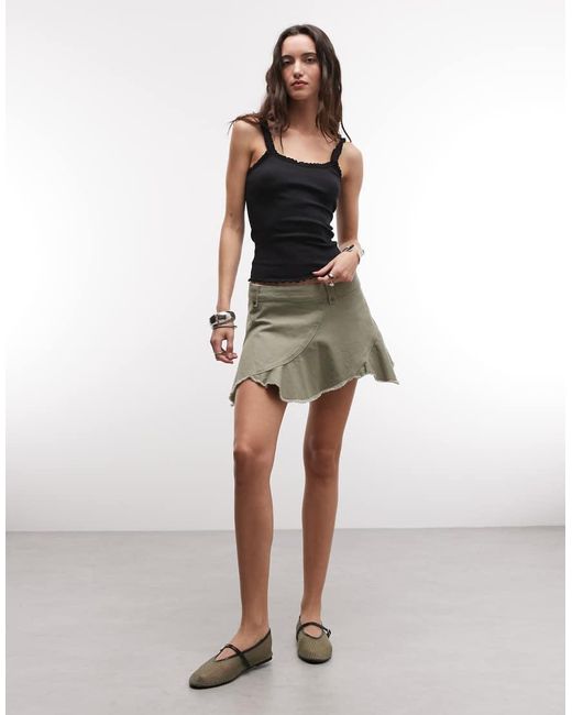Monki Green Low Waist Mini Skirt With Circle Cut Details