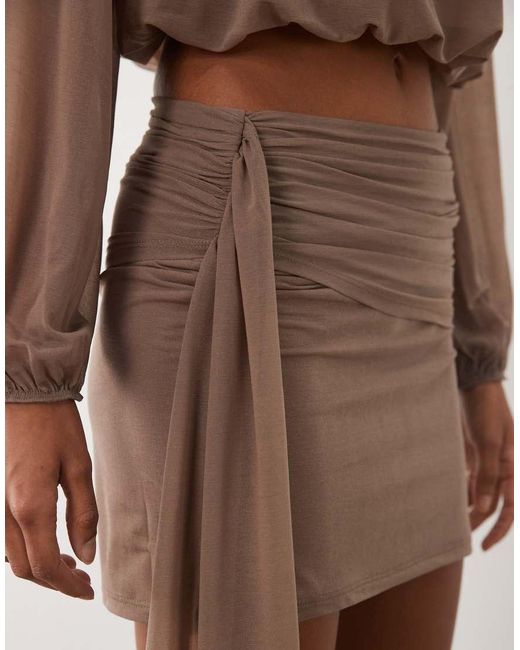 ASOS Brown Semi Sheer Mesh Drape Detail Mini Skirt