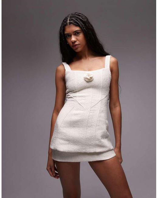 HEIRESS BEVERLY HILLS White Boucle Square Neck Corset Detail Mini Dress