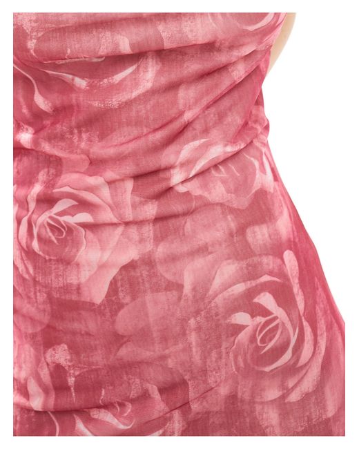 Vestito lungo con spalline sottili e scollo rotondo trasparente con stampa di rose di Pieces in Pink