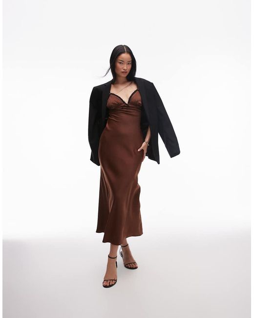 Nia Brown Camille Satin Cami Maxi Dress