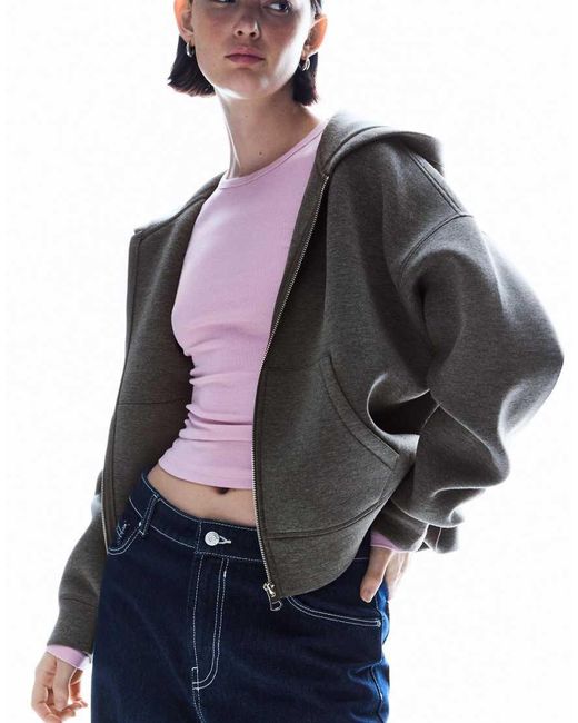 Bershka Gray Oversize Neoprene-effect Zip-up Sweatshirt