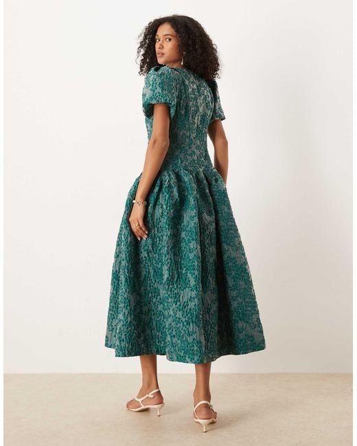 Sister Jane Green Dream Jacquard Godet Dropped Waist Midi Dress