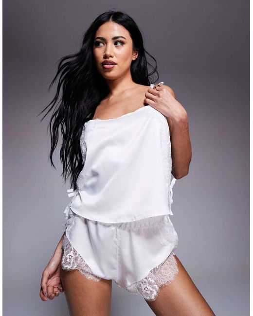 River Island White Satin Lace Cami And Short Set