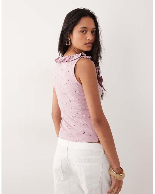 ASOS Pink Frill Detail Scoop Neck Broderie Vest
