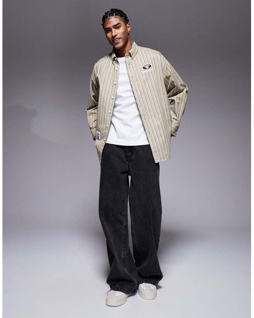 Aape By A Bathing Ape Gray Aape By A Bathing Ape Oversized Long Sleeve Striped Shirt for men