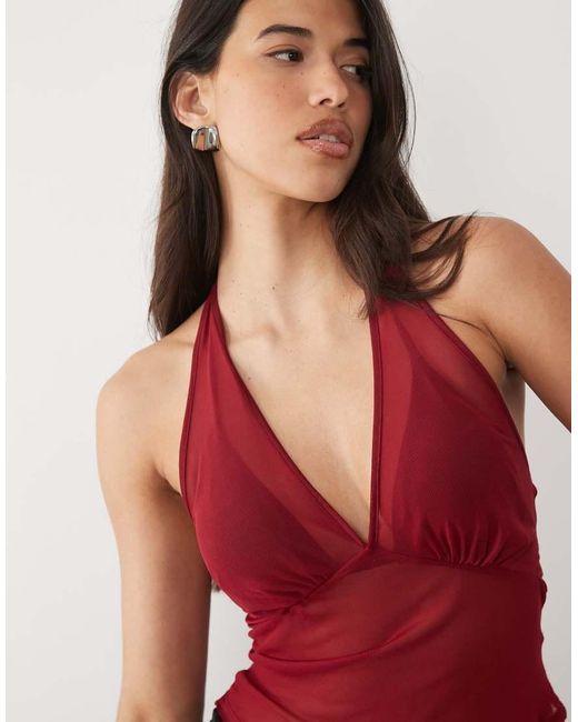 ASOS Red Sheer Mesh Halter Neck Top