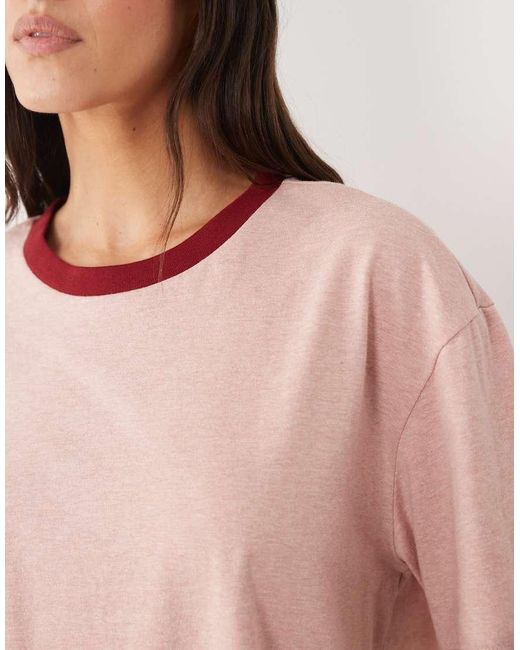 ASOS Pink Cotton Slub Short Sleeve Tee And Short Set With Contrast Neck Binding