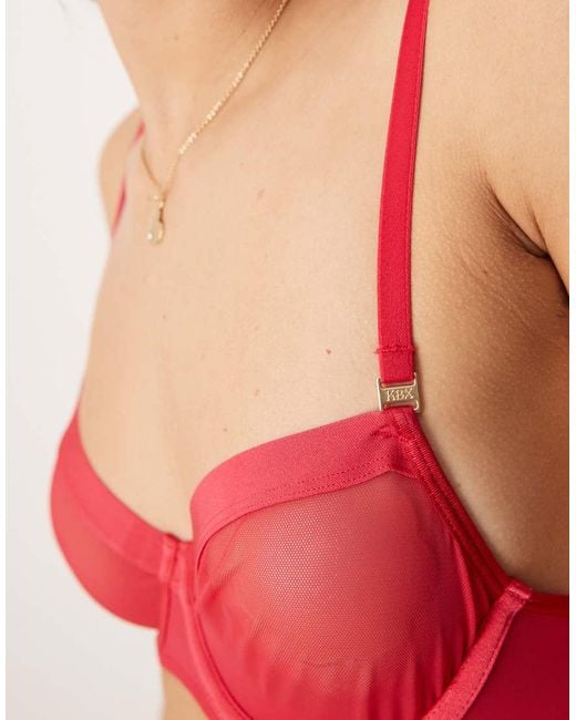 KBX Red Zadie Balcony Non-padded Underwi Mesh Bra