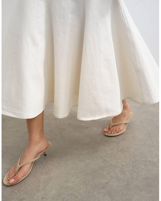 TOPSHOP White Denim Fit And Flare Midaxi Skirt
