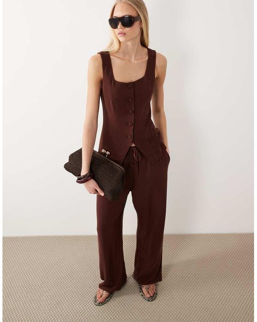 Miss Selfridge Brown Linen Look Pull On Trouser