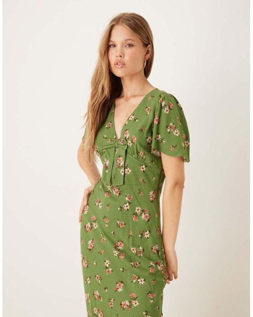 Vestido De Tarde Midi Verde Con Estampado Floral Y Lazo Delantero Faith De Nobody's Child de color Green