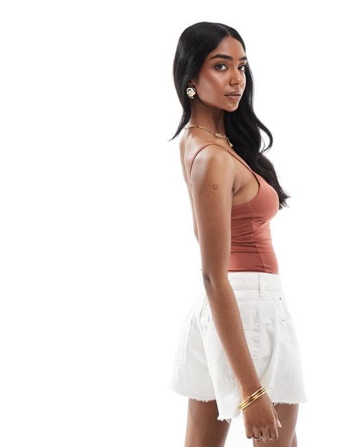 Bershka White Polyamide Scoop Neck Bodysuit