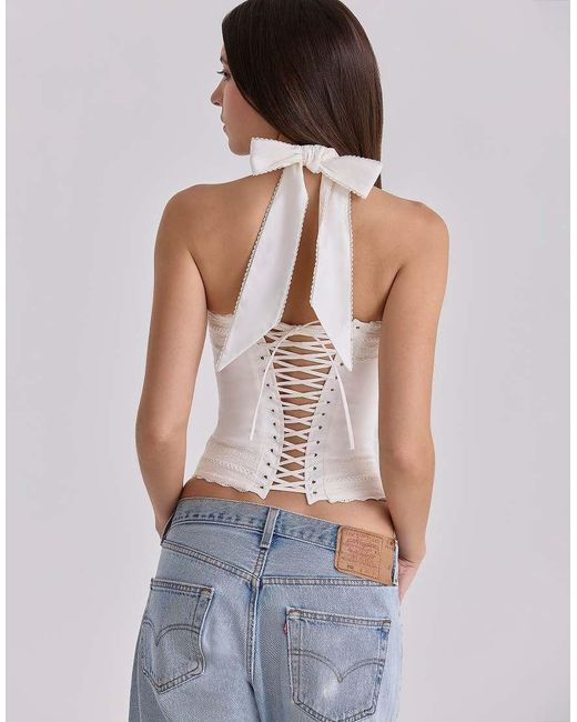 House Of Cb White Cosette Halter Neck Cotton Top