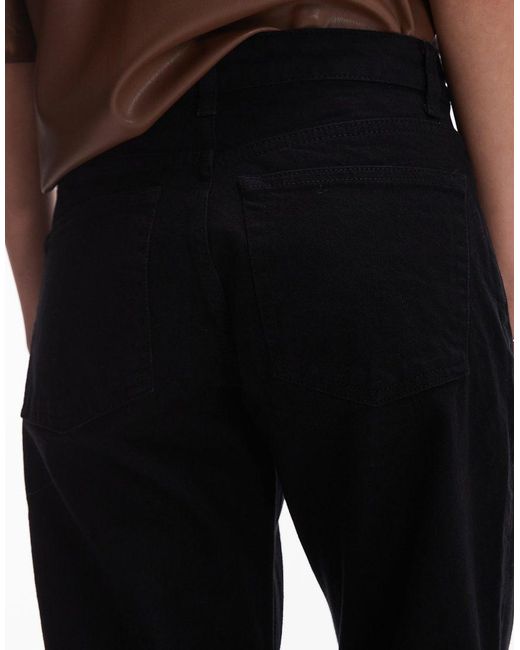 TOPSHOP Black Mid Rise Straight Cropped Jean With Raw Hems