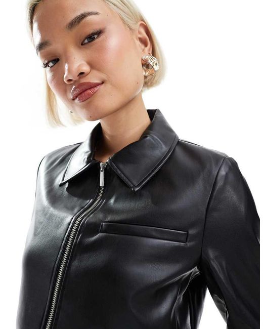 ONLY Blue Faux Leather Cropped Jacket