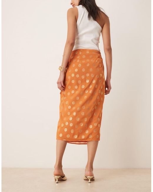 Lovedrobe Orange Metallic Wrap Midi Skirt