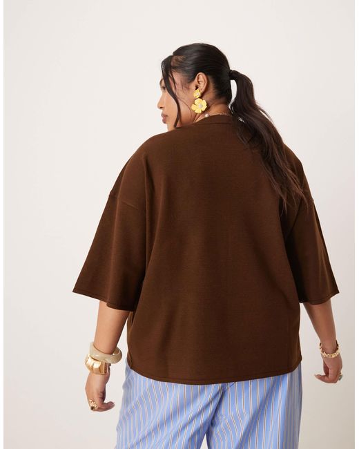 Asos design curve - t-shirt structuré en maille - chocolat ASOS en coloris Brown