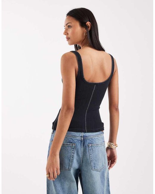 Free People Black End Game Pointelle Tank Top