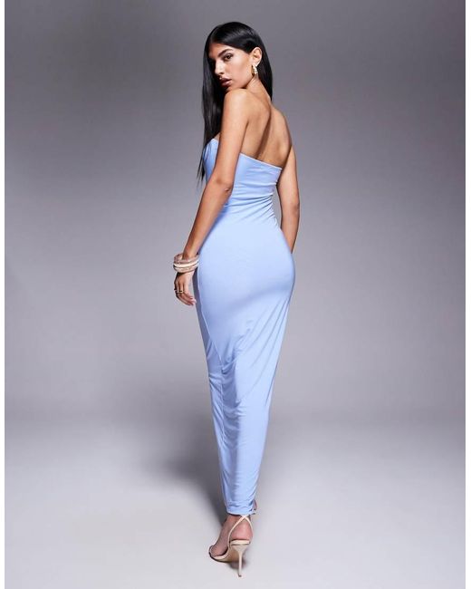 Fashionkilla Blue Exclusive Slinky Double Sculpted Bandeau Maxi Dress