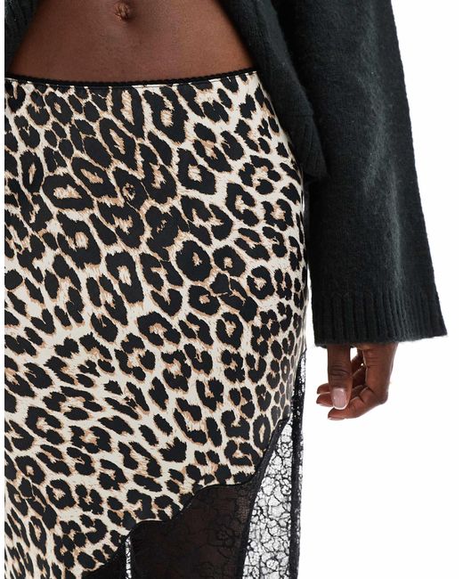 ASOS Satin Lace Mix Asym Maxi Skirt in Black | Lyst