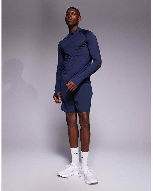 4505 Blue Slim Fit 1/4 Zip Base Layer Long Sleeve Running Top for men