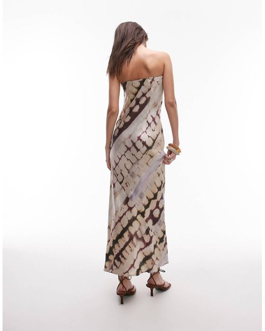 TOPSHOP White – trägerloses maxi-schlupfkleid aus satin mit abstraktem animalprint