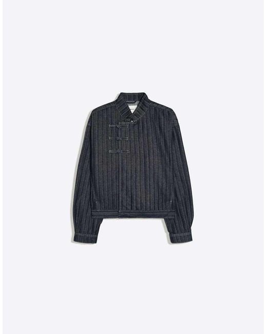 Bershka Blue Textured Clasp Jacket for men