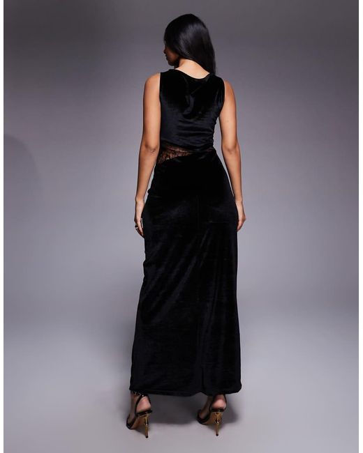 ASOS Black Velvet Maxi Dress With Lace Insert