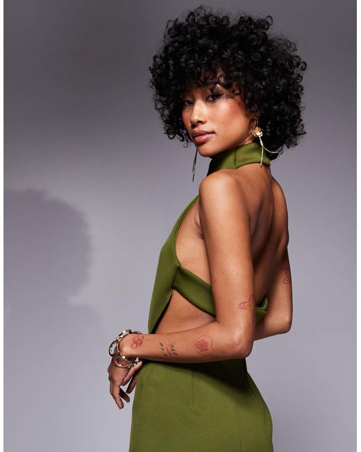ASOS Green Mini Dress With Halter Neck And Fold Back Detail