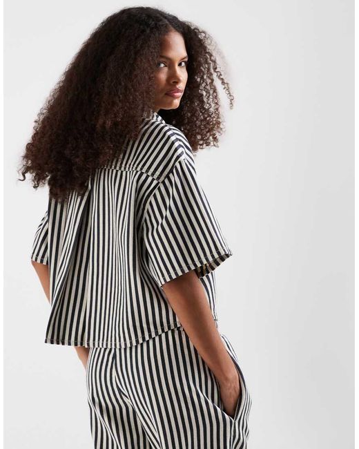 River Island White Striped Boxy Denim Shirt