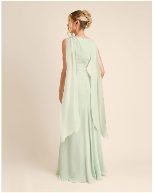 Six Stories Green Bridesmaid Crepe High Cowl Neck Maxi Dress