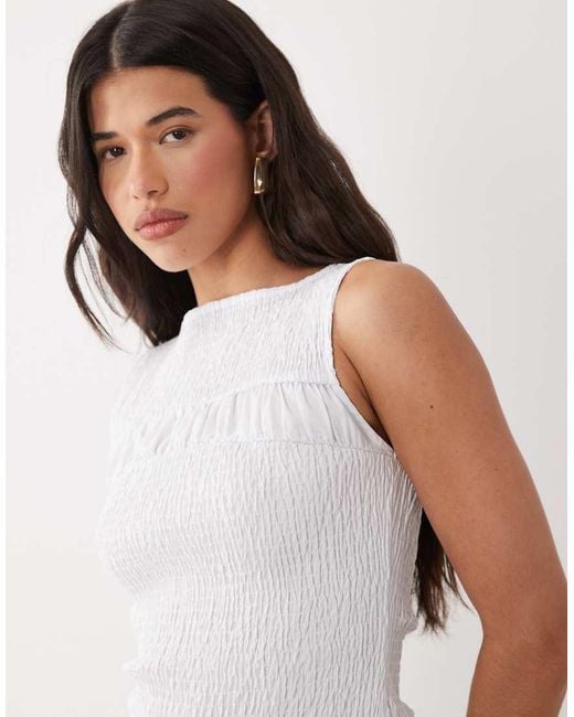 ASOS White Shirred Poplin Maxi Dress With Volume Skirt