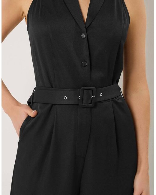 Long Tall Sally Black Belted Open Collar Jumpsuit
