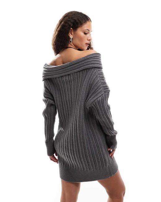 emory park White Chunky Cable Knit Off-shoulder Knitted Mini Dress