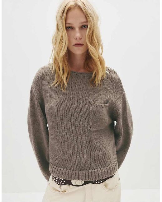 Pull&Bear Gray Oversize Wide-neck Sweater