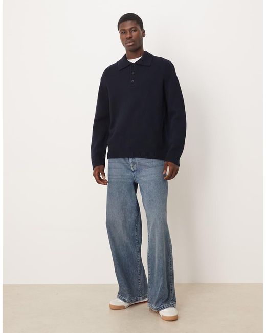 ARKET Trui Van Zuivere Wol Met Textuur En Polokraag in het Blue voor heren