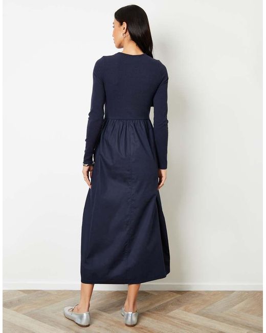 Threadbare Blue Rib Jersey 2-In-1 Midi Dress With Poplin Skirt