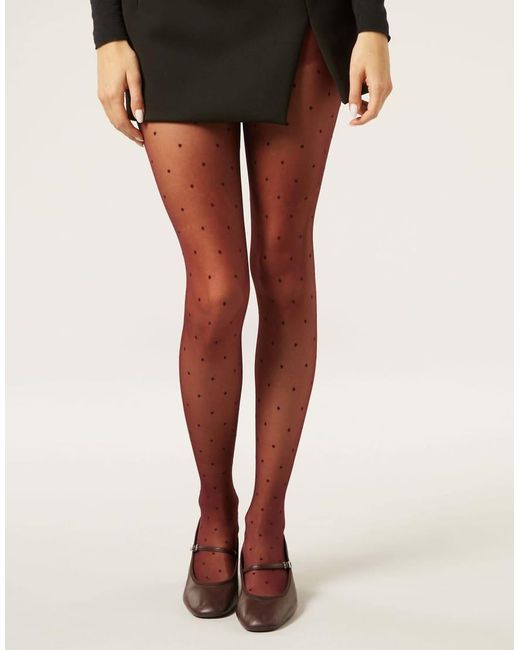 Calzedonia Red Sheer Polka Dot Tights