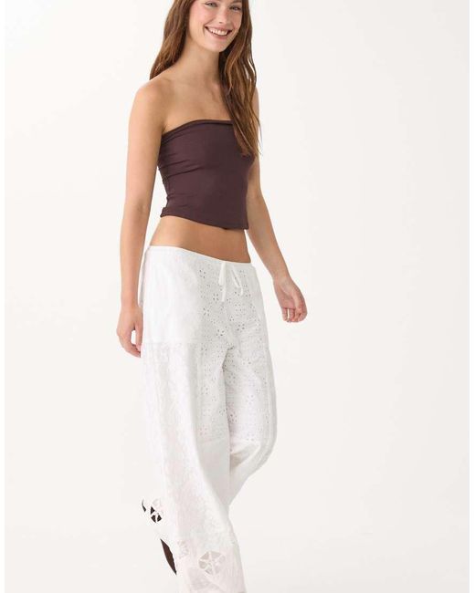 Stradivarius White Embroidered Patchwork Trousers