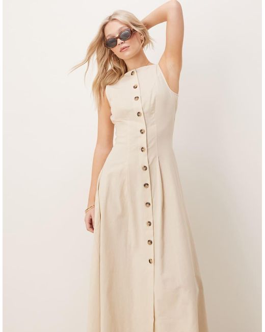 ASOS Natural Slash Neck Button Down Waistcoat Maxi Dress